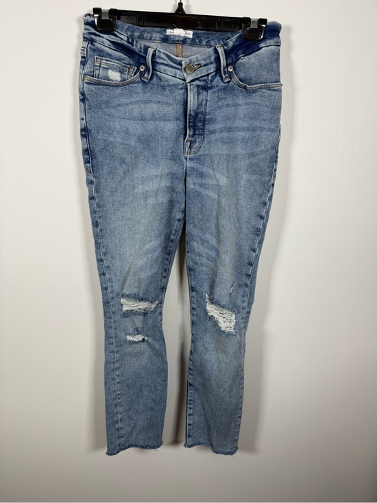 Good American Denim - GOOD AMERICAN | Good Legs Icon Crop Distressed Straight Blue Jeans Size 6/28
